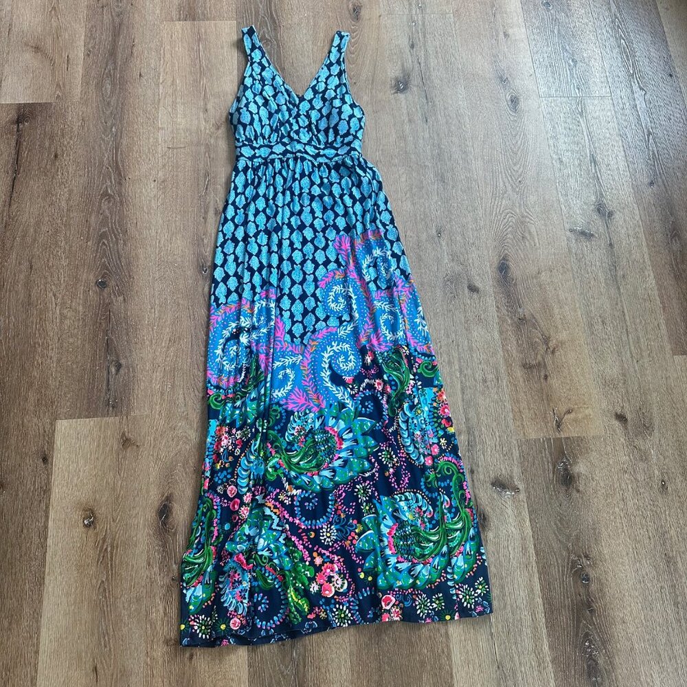 Lilly Pulitzer Giorgina Maxi Dress Ride The Wave Engineered Blue - Size 0